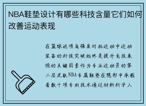 NBA鞋垫设计有哪些科技含量它们如何改善运动表现